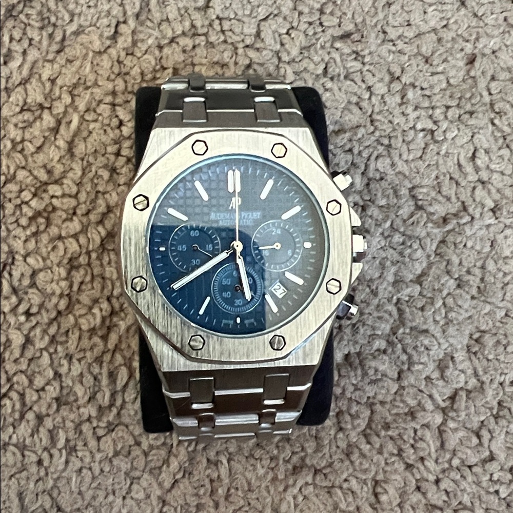 “Audemars” Silver and Blue Dial Watch